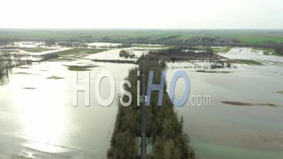 Floods In The Fields Of The Marne Plains, France, Drone Point Of View