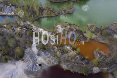 Aerial View Of Red, Yellow And Green Lakes With Polluted Toxic Water In Nature. - Aerial Photography