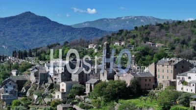 Penta-Di-Casinca Perched Village, Corsica Island, France - Video Drone Footage
