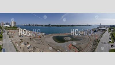 New Park Construction On Detroit Riverfront - Aerial Photography
