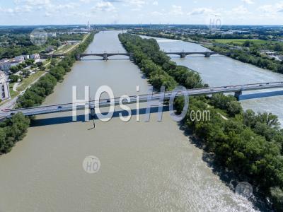 Beaucaire Bridge On Rhone River, France - Aerial Photography