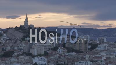 Marseille City Skyline At Sunset, France - Video Drone Footage