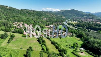 Aerial View Of Residential Pavilion In A French Town In Nature - Video Drone Footage