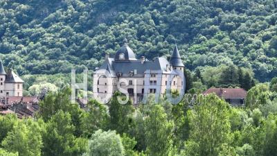 Vizille Castle Surrounded By Trees In Aerial View - Video Drone Footage