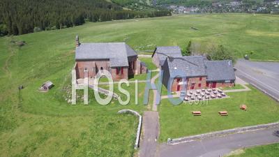 Chapel And Sanctuary Of Vassivieres In Auvergne, France, Viewed From Drone
