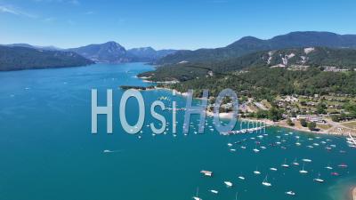 Marina Of The Bay Of Saint-Michel, Lake Of Serre-Ponçon At Its Maximum Filling Level., Viewed From Drone