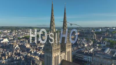 The Gothic Cathedral Of Saint-Corentin In Quimper. - Video Drone Footage