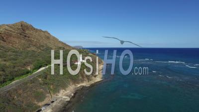 Diamond Head, Lighthouse, Honolulu, Oahu, Hawaii - Video Drone Footage
