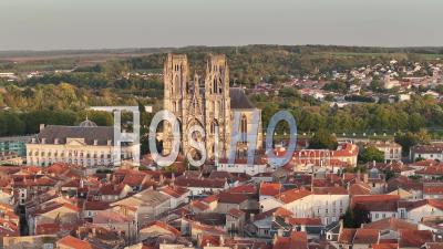 Saint Etienne Cathedral In Toul At Sunset - Video Drone Footage