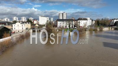 Flood In Rennes City, Brittany, France - Video Drone Footage