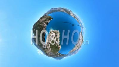 360° Aerial View (tiny Planet) Of Lake Serre Ponçon, Viewed From Drone