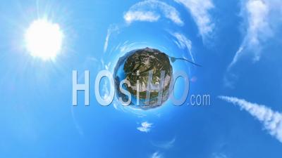 360° Aerial View (tiny Planet) Of Lake Serre Ponçon, Viewed From Drone
