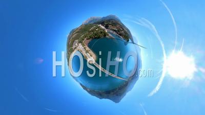 360° Aerial View (tiny Planet) Of Lake Serre Ponçon, Viewed From Drone