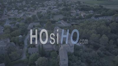 Taillades Village And Amphitheater At Dusk, France - Video Drone Footage