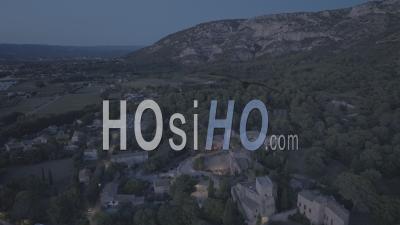Taillades Village And Amphitheater At Dusk, France - Video Drone Footage