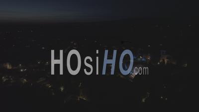 Taillades Village And Amphitheater At Night, France - Video Drone Footage