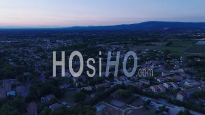 Taillades Village And Amphitheater At Dusk, France - Video Drone Footage