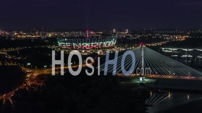 Stadium Pge Narodowy, Swietokrzyski Bridge, Most Swietokrzyski, Praga, Warsaw, Warszawa, By Night