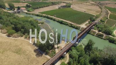 Railway Bridge Over The Aude - Video Drone Footage