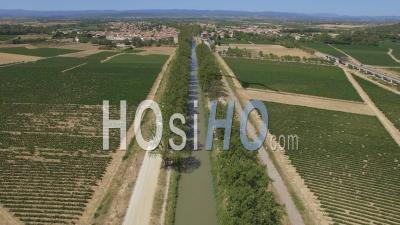 Canal Junction And The Village Of Sallèles D'aude - Video Drone Footage