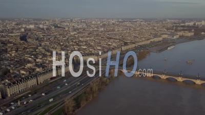 Aerial View Of Bordeaux, Bridge, Pont De Pierre And The Garonne River, Filmed By Drone, France, Europe - Video Drone Footage